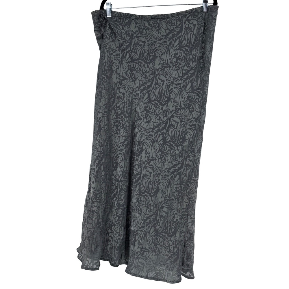 Vintage 90s Silk Blend Burnout Velvet Lined Maxi Skirt Grey Floral Sz 12 Y2K